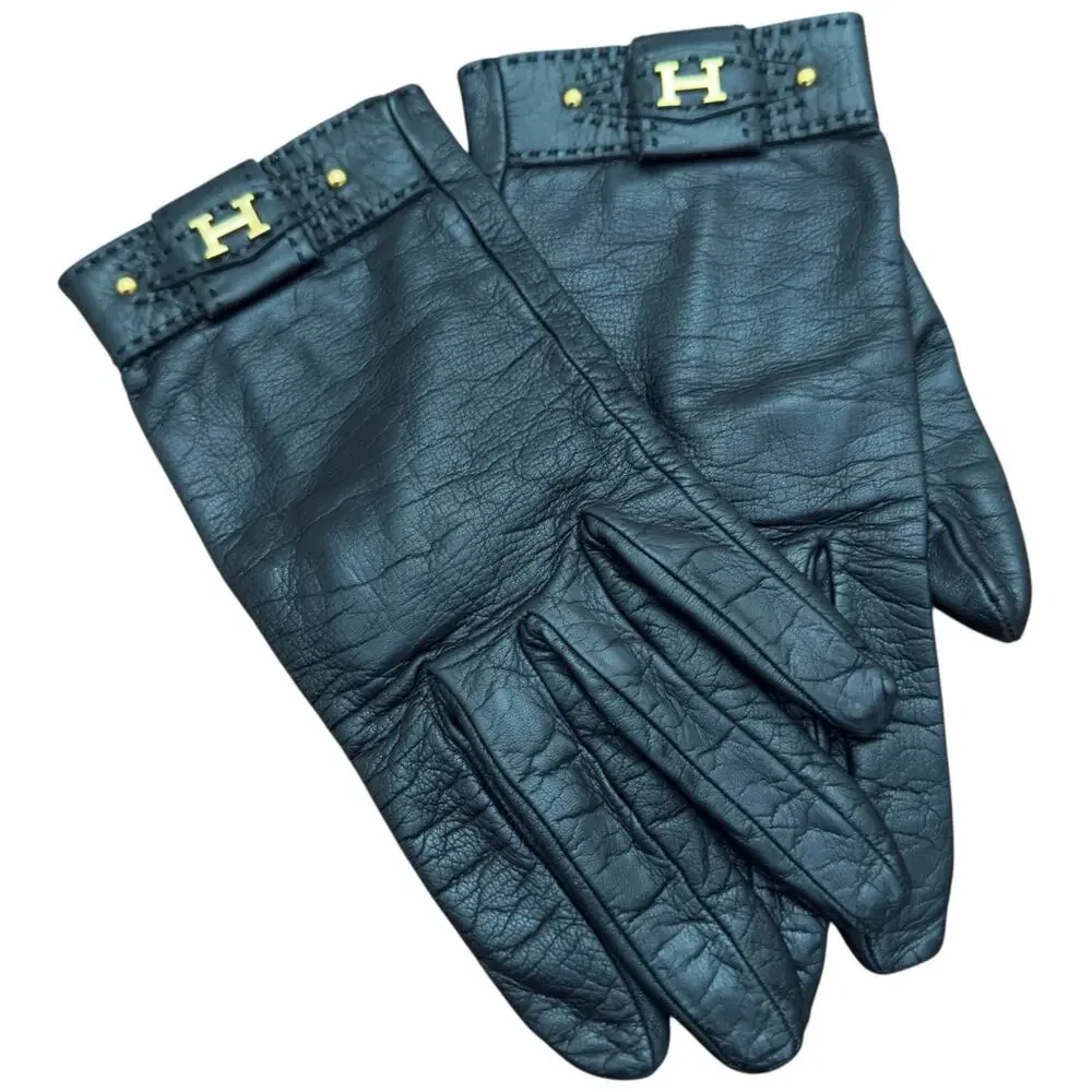 Hermes Women's Leather Gloves In Black Size 7.5